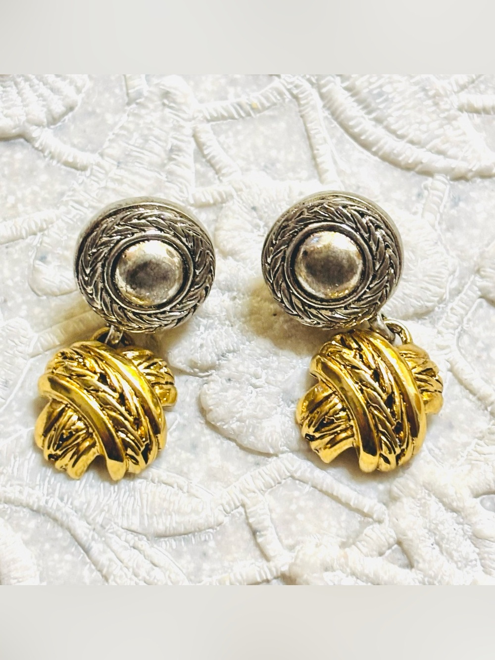 Oscar de la Renta Two-Tone Gold and Silver Drop Earrings